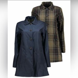 Barbour Reversible Navy and Olive Plaid Trench Coat